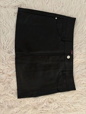 Edikted Black Faux Leather Mini Skirt with Pink Tag Detail